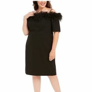 NWT Calvin Klein Feather Trim Sheath Dress